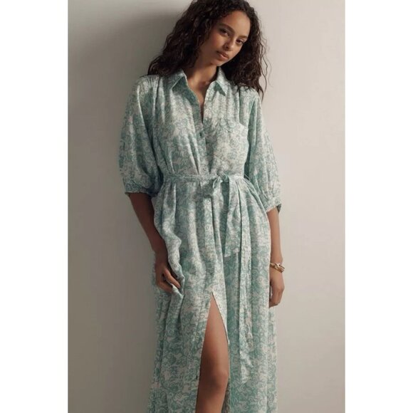 Anthropologie The Irene Linen Long Shirt Dress XXS Puff Sleeve Dainty Prairie - Picture 2 of 16